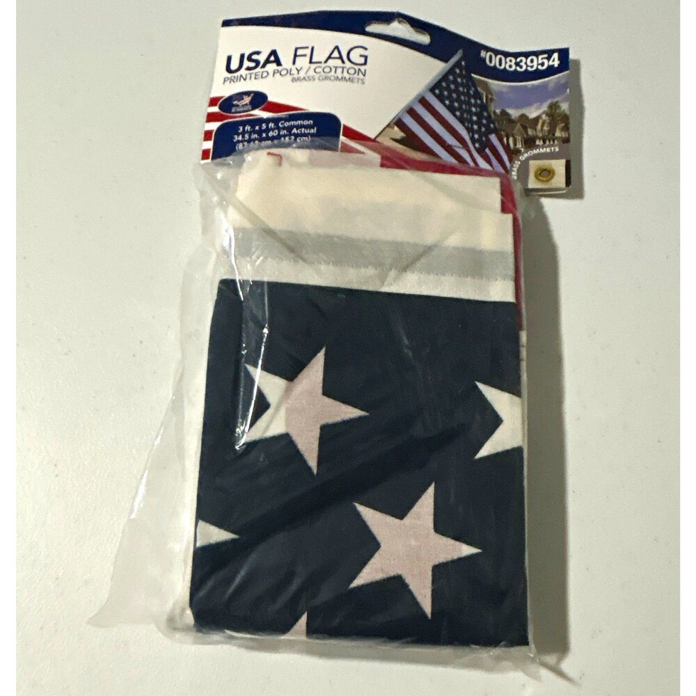 USA Flag Printed Poly/Cotton 3x5 ft with Brass Grommets Made in USA